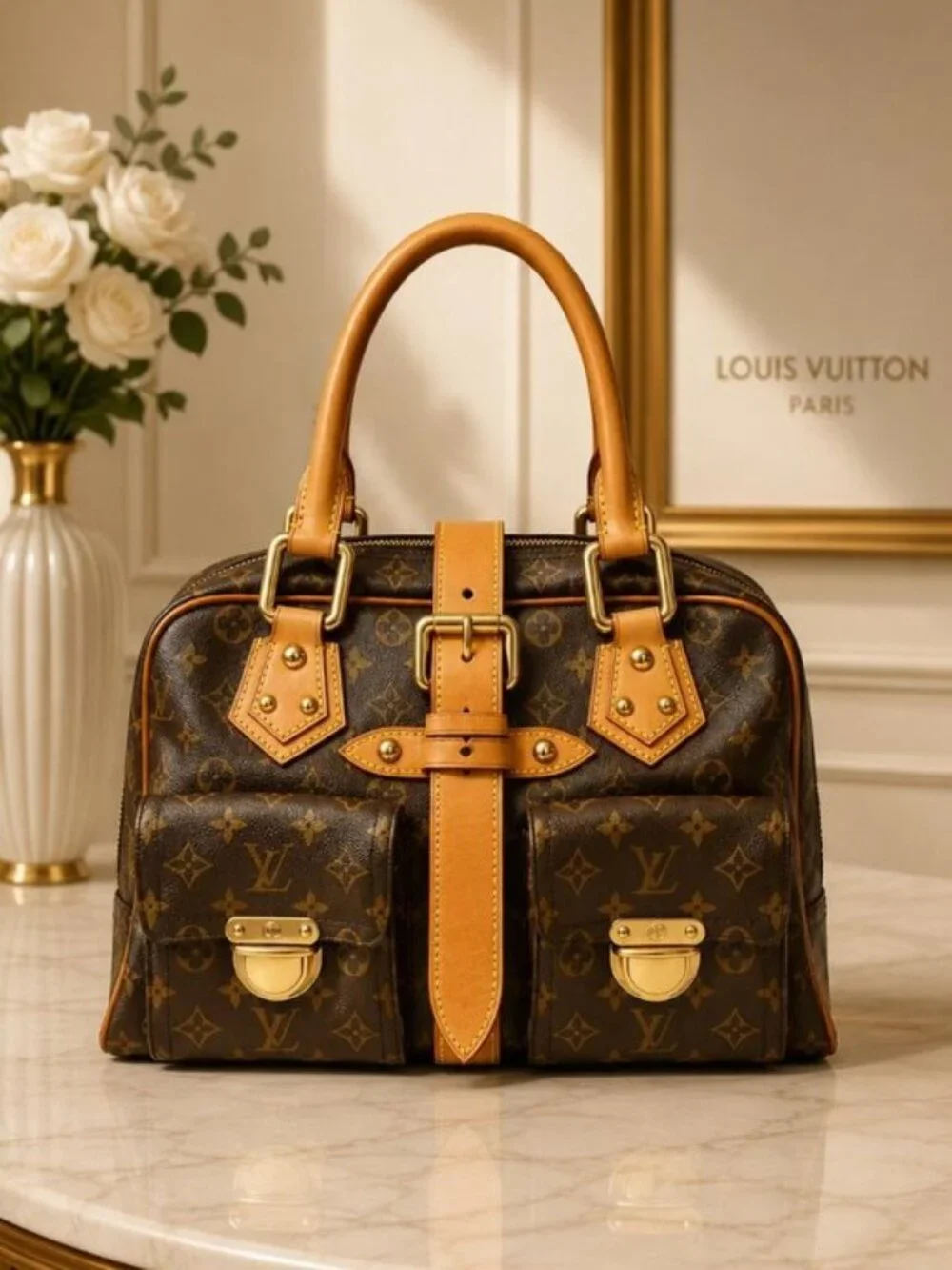 Authentic Louis Vuitton Manhattan GM Monogram Satchel Bag
